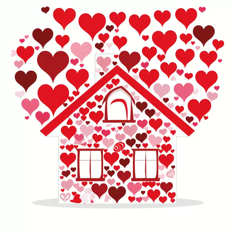 House with red and pink hearts