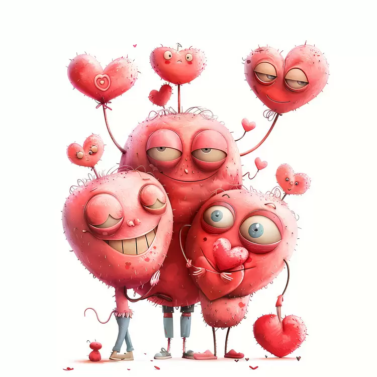Heart family with heart balloons