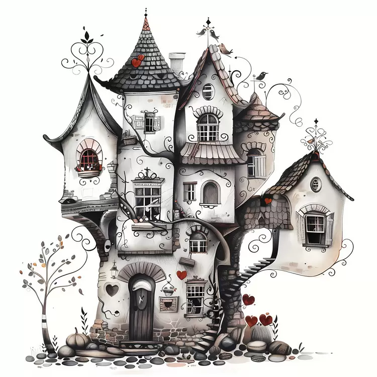 Whimsical house with hearts