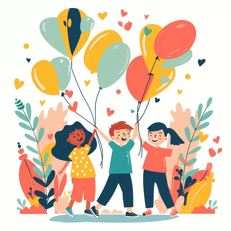 outdoor fun Childrens Day kids playing with balloons playfulness carefree happiness