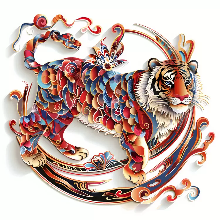 artwork tiger painting Chinese Zodiacs floral