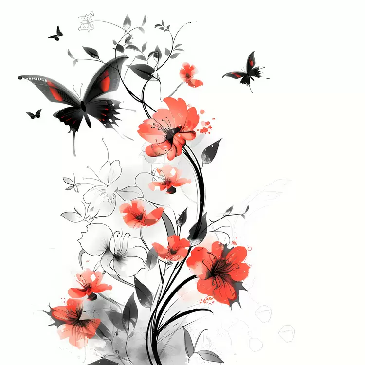 butterflies Making Life Beautiful Day white background floral red and black