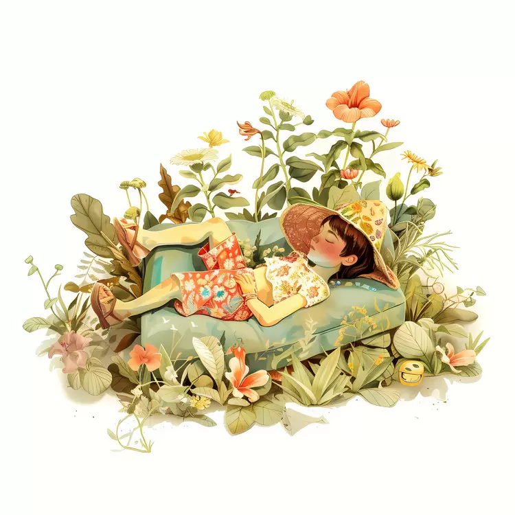 girl greenery ground peaceful summer