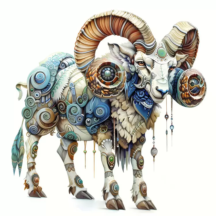 ram fantastical horns Aries abstract