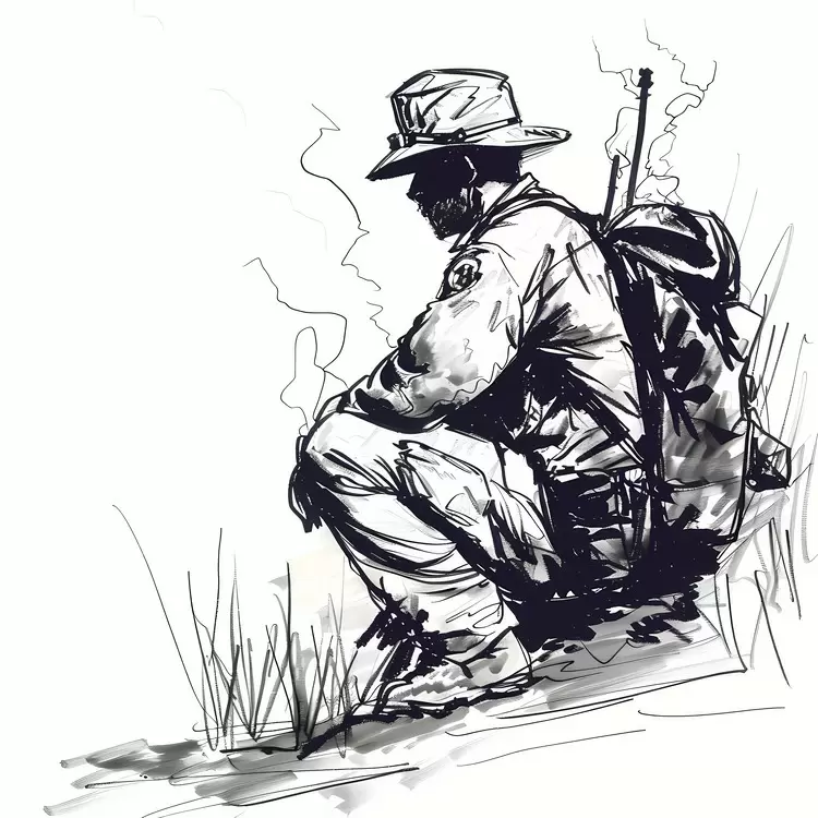 nature Wildland firefighter figure pen and ink military