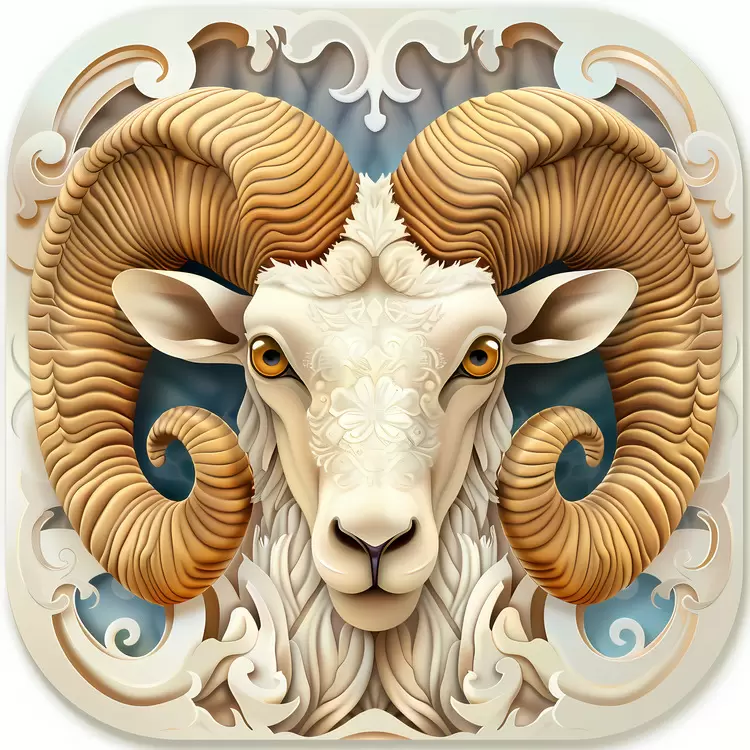 Large horns Animal head Ram's head White background Aries