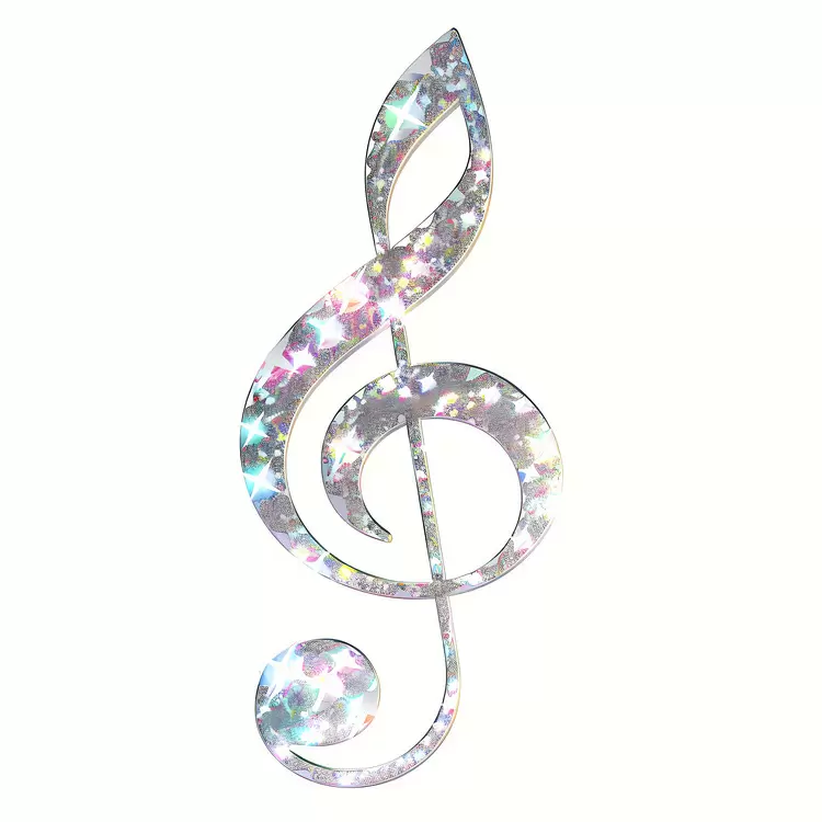 Treble clef Gleaming Musical symbol design Silver glitter Lustrous