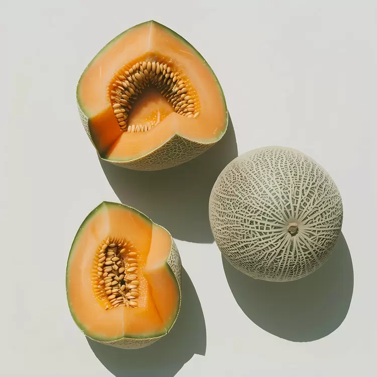 sliced fruit cantaloupes sliced open in half