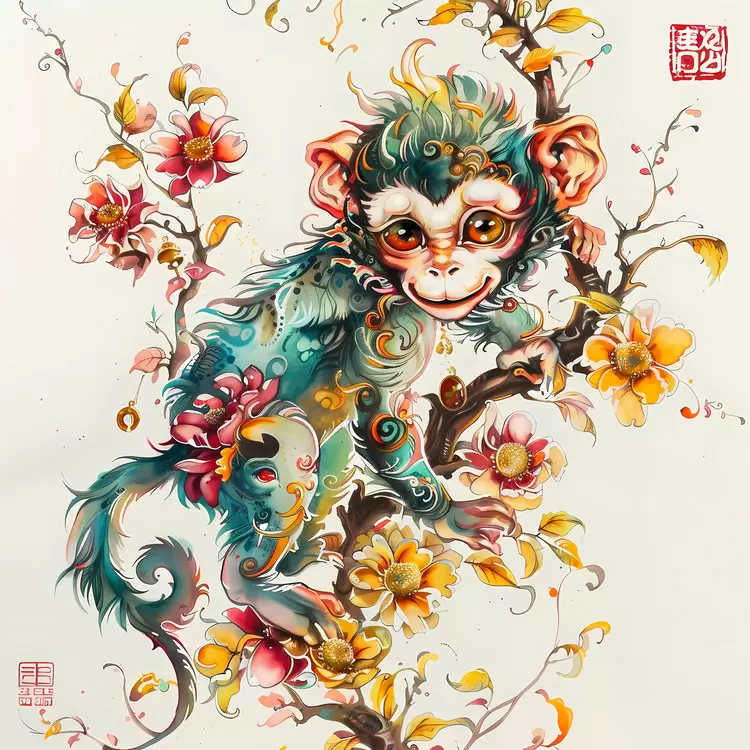 artistic Chinese Zodiacs intricate monkey whimsical
