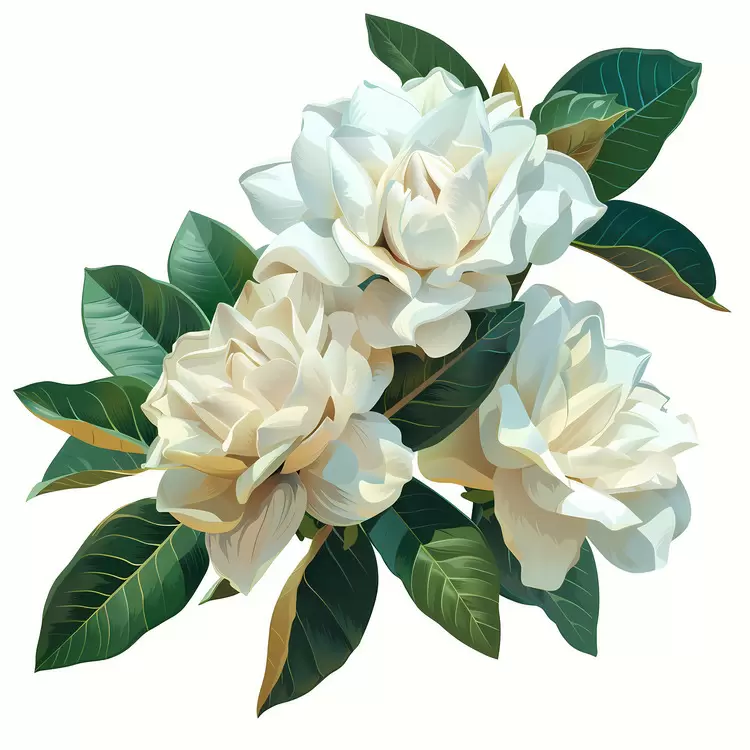 white flowers with leaves flower branches. Don't use sentences gardenias