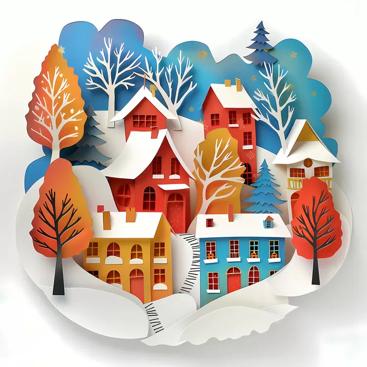 winter digital art city landscape painting holiday theme