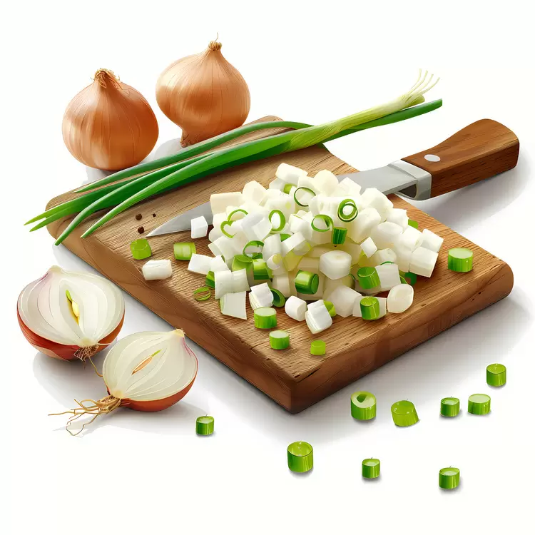 Textured chopped onions Cutting board Fresh