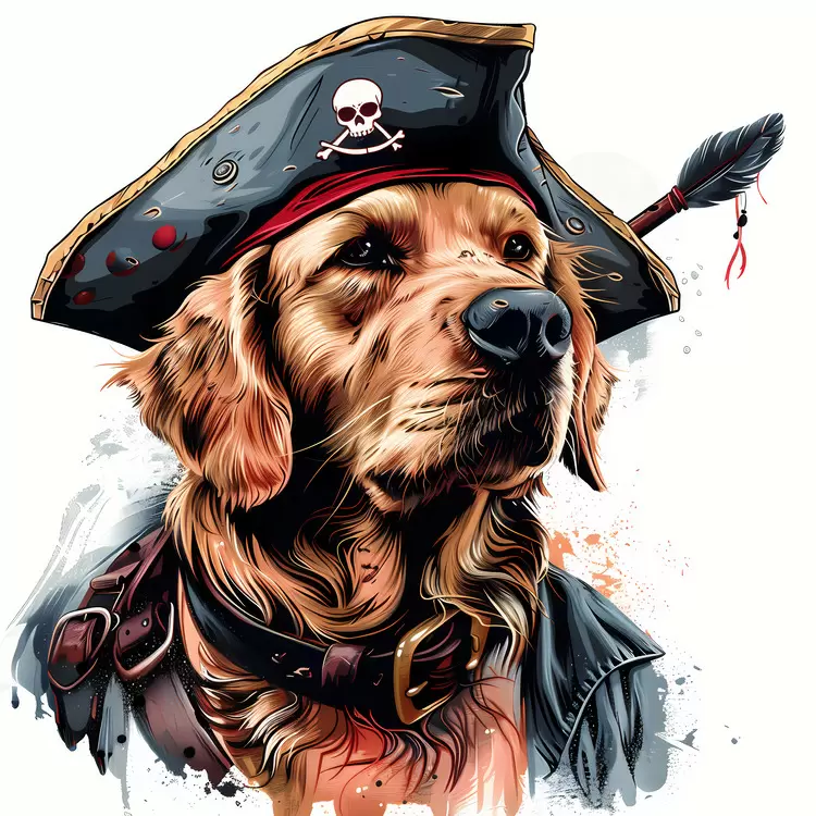 Dog Black and white Watercolor Ink drawing Pirate
