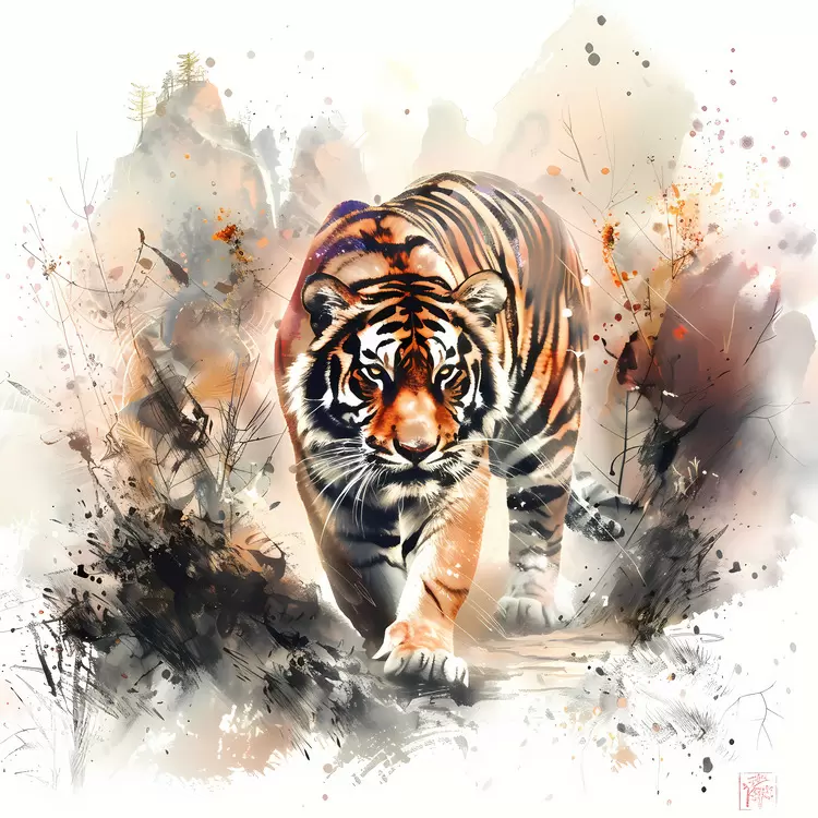 Tiger Jungle Painting Wildlife Landscape
