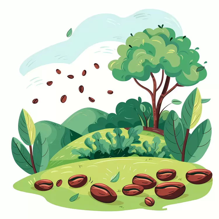 Animals Mountain Coffee beans Grass Trees
