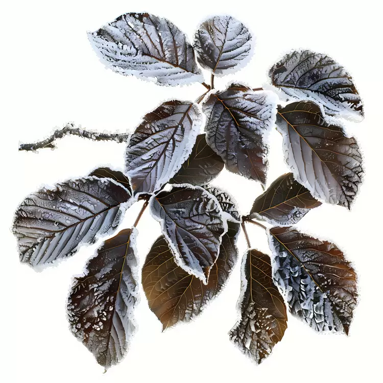 frozen icy wintry leaves frost
