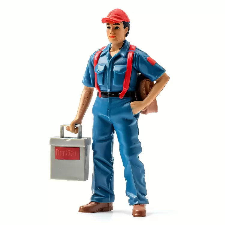 blue shirt Postal Worker red hat jacket