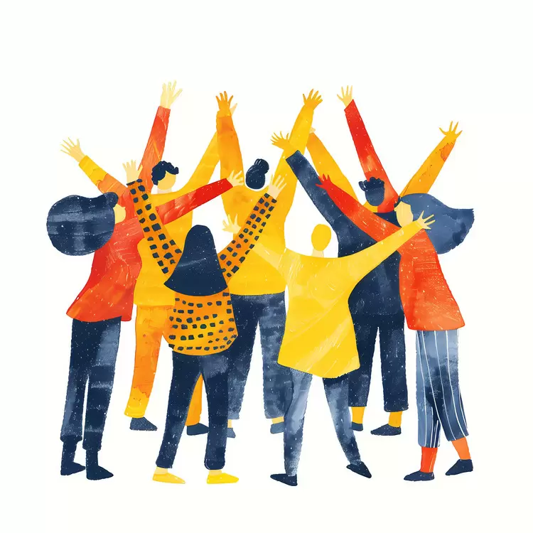 hands up in the air raising hands community gathering yellow