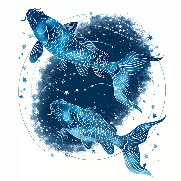 Pisces stars in the background swirling pattern two fish goldfish
