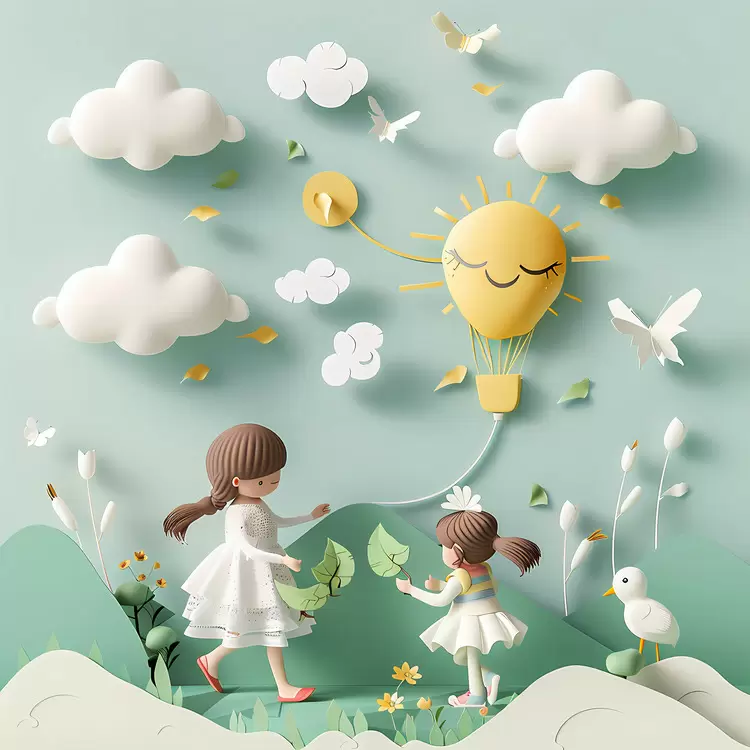 children playing dreams playful flying clouds