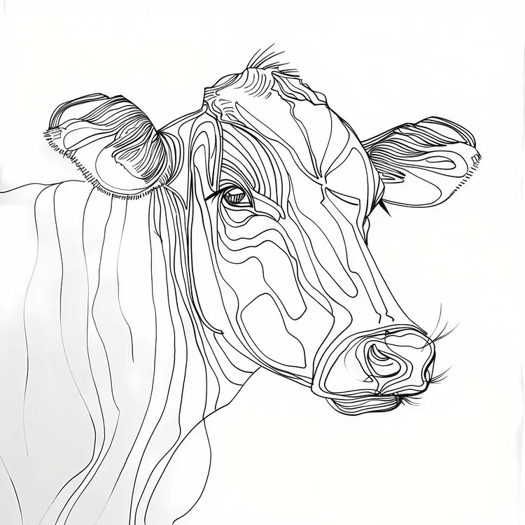 Profile Line drawing black and white cow
