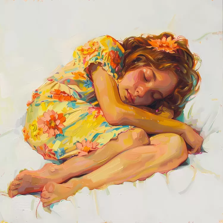 Floral pattern Sleeping Pink hair Curly hair Tattoos
