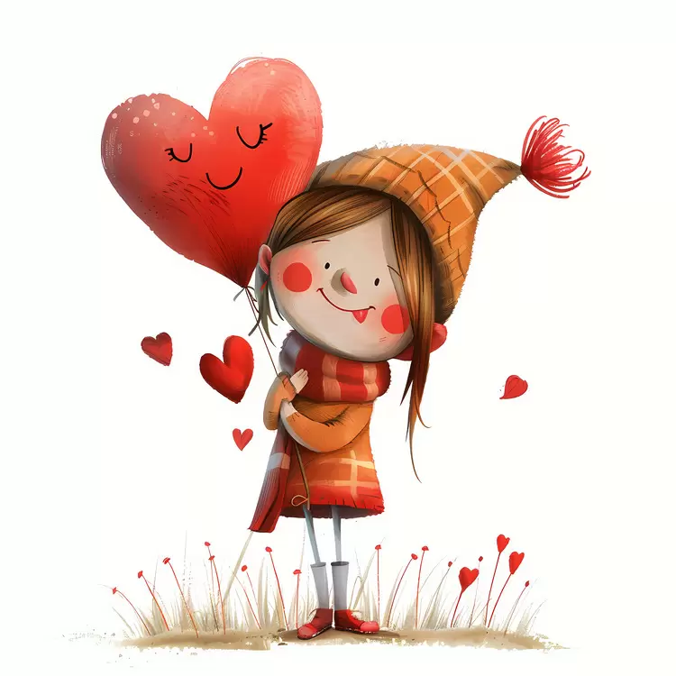 Smiling Girl with Heart Balloon