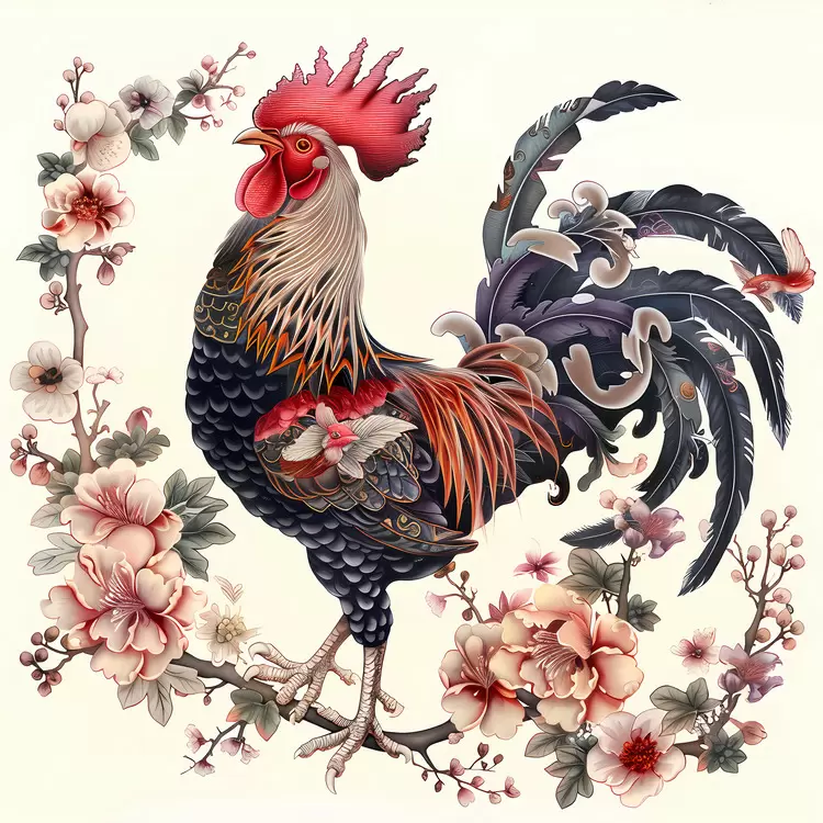 rooster ruffled feathers flower wreath black and white colorful feathers