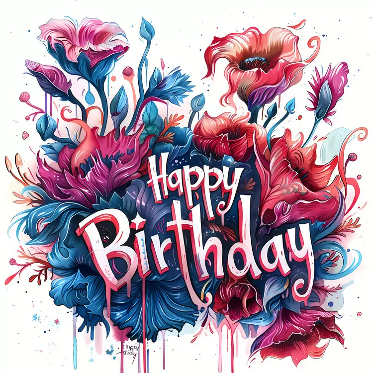 Vibrant Colors Texture Abstract Floral Design Happy Birthday