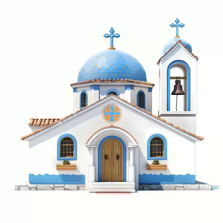 Church window blue doors white