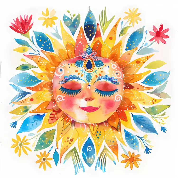 Flowers Ethnic Sun face Floral Yellow sun