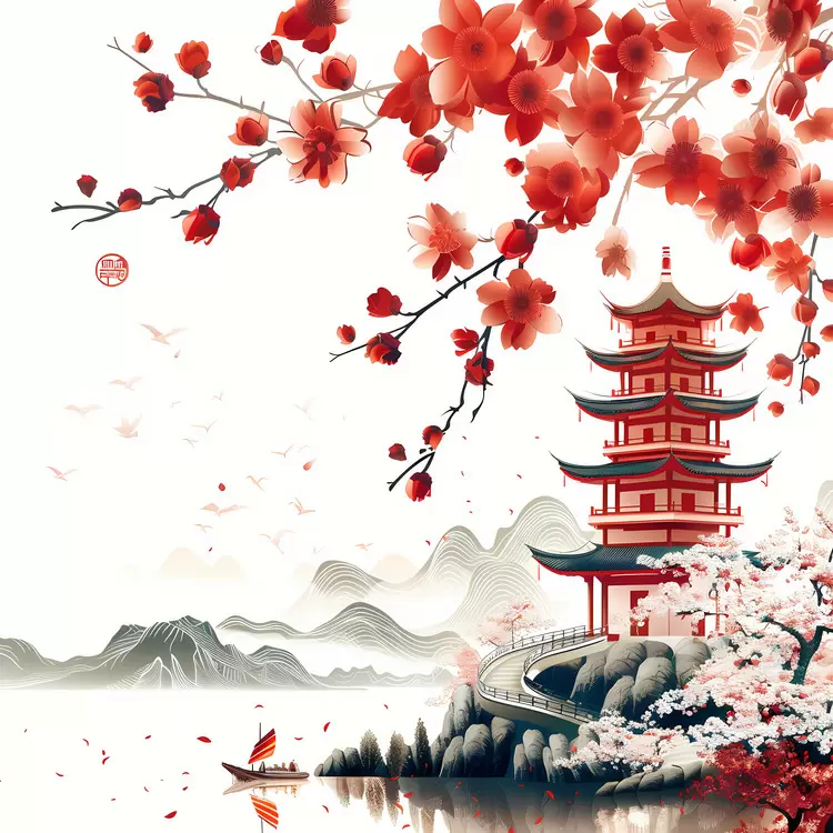 nature china water flowers boat