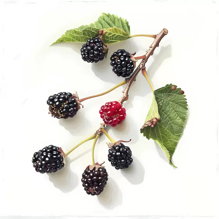 wild raspberries fresh fruit berries on a stem blackberries green leaves