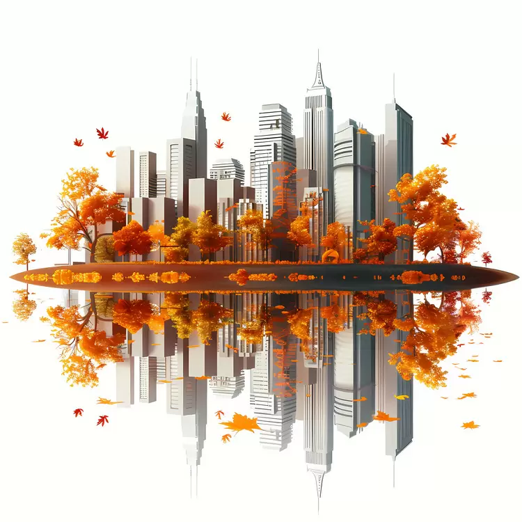 autumn Reflective Colorful Cityscape Reflection