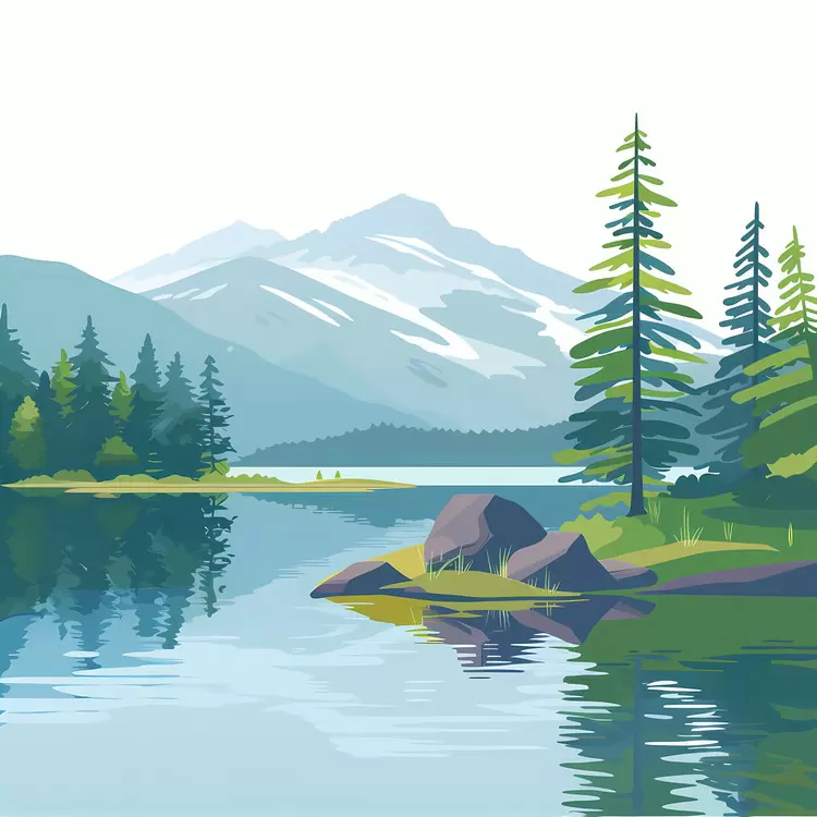 mountain forest Peaceful lake blue sky