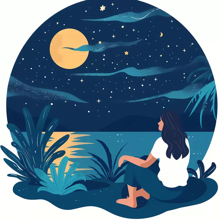 Mountains summer night Tree Woman Sky