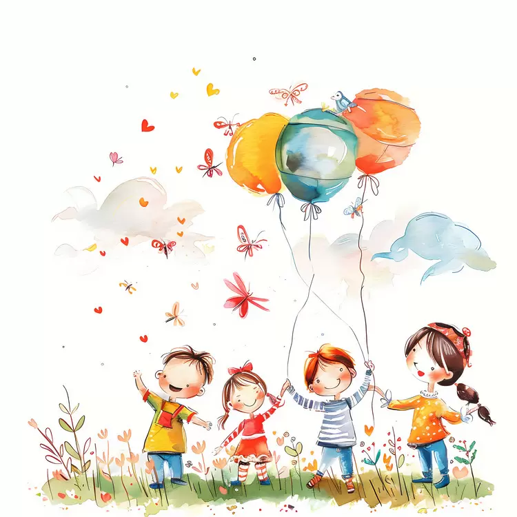 laughter children watercolor painting family happy