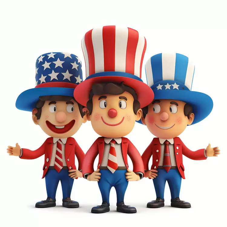 Tricolor 4th Of July White and Blue Cartoon Celebration