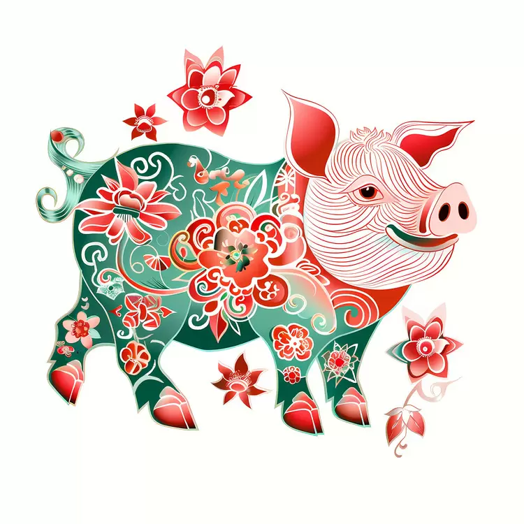 Pig Floral Chinese Zodiacs Daisies Flowers