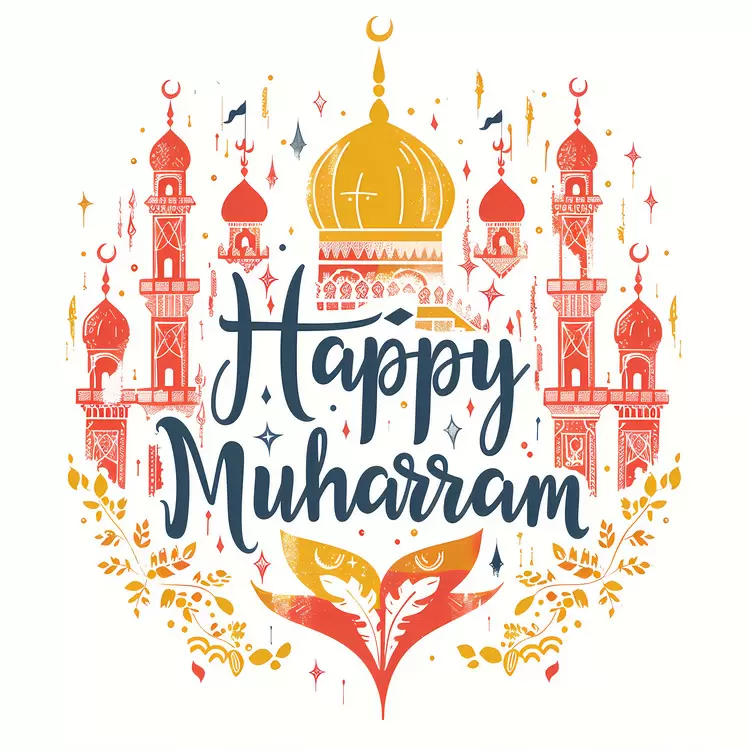 Happy Muharram Tiled Ottoman Blue Islamic