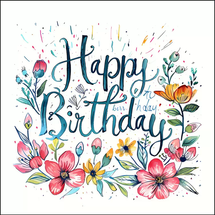 Happy Birthday watercolor celebration bright floral