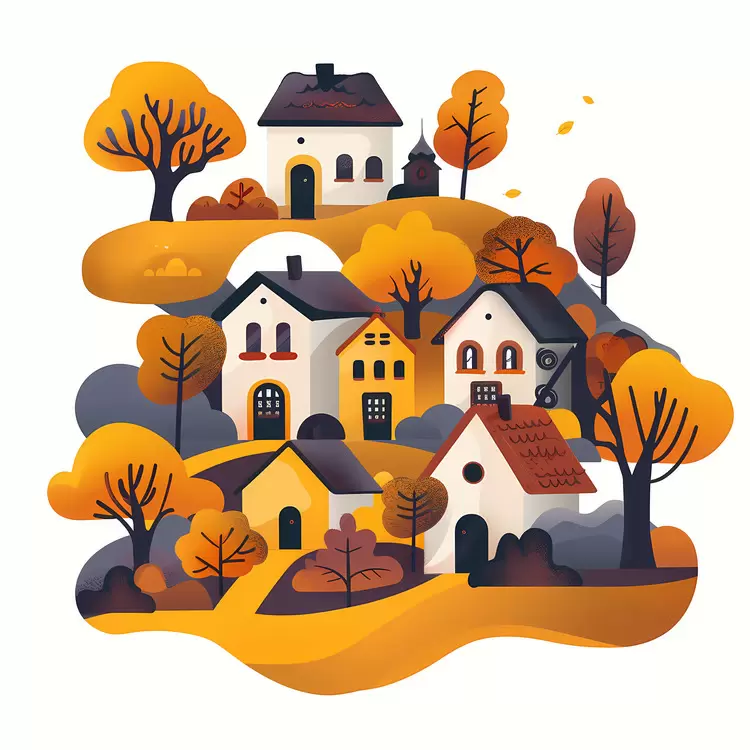trees fall colors village yellow autumn