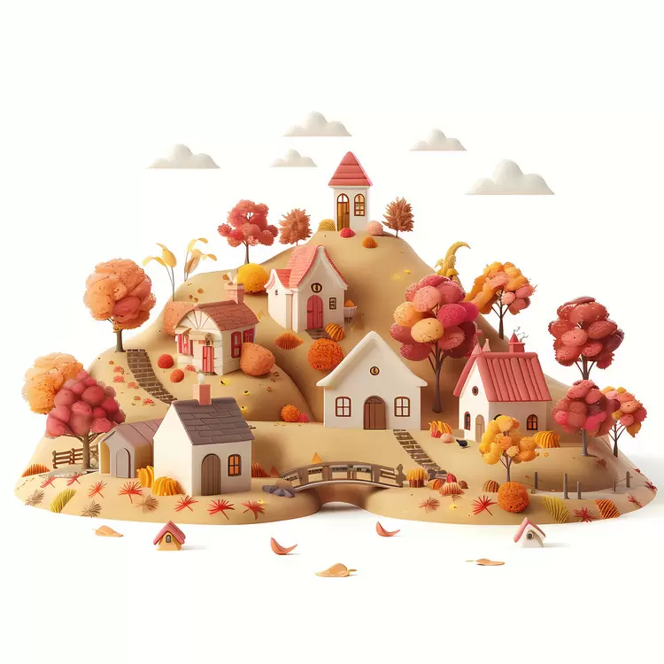 rural scene fall village collage illustration autumn town