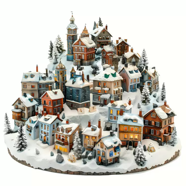 trees snow village streets landscape