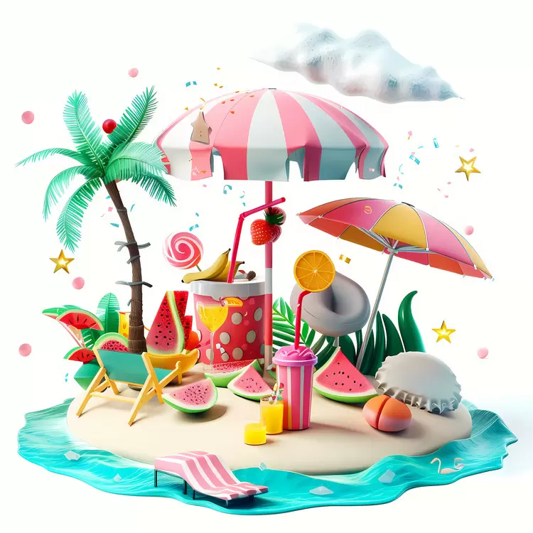 fruit salad beach scene beach umbrella parasol cocktail glass