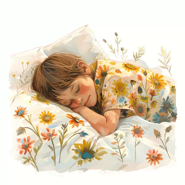 child summer nap floral sleeping