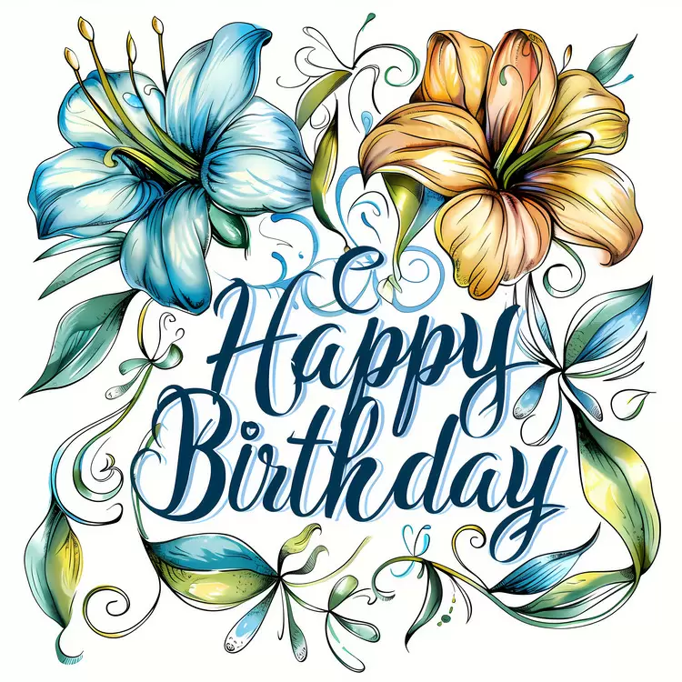Happy Birthday watercolor painting decorative design flower card floral bouquet
