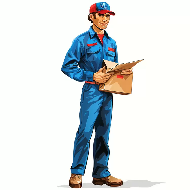 delivery man hand on hip smiling blue uniform Postal Worker