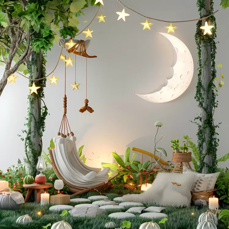 mystical garden imaginative whimsical summer night