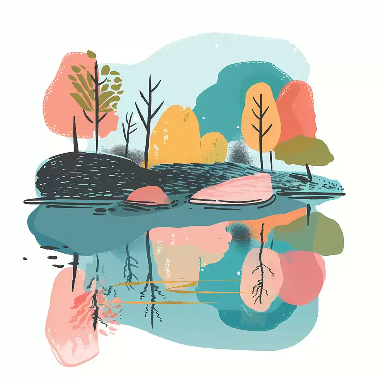 Water Lake reflection Nature Landscape Drawing